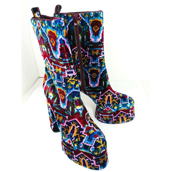 Christian Louboutin Izamayaz Black Velvet 130mm Platform Boots IT 40 Retro - Picture 2 of 11